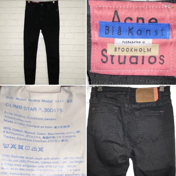Acne Studios Stockholm $310 Climb Star Skinny Jeans Black 28”w 27”l - Picture 1 of 12